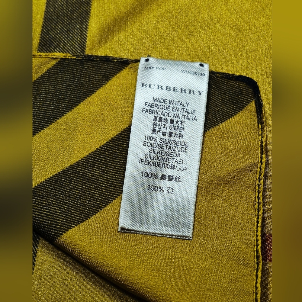 Burberry Yellow Plaid Silk Scarf with Black and Red Accents - Picture 3 of 11